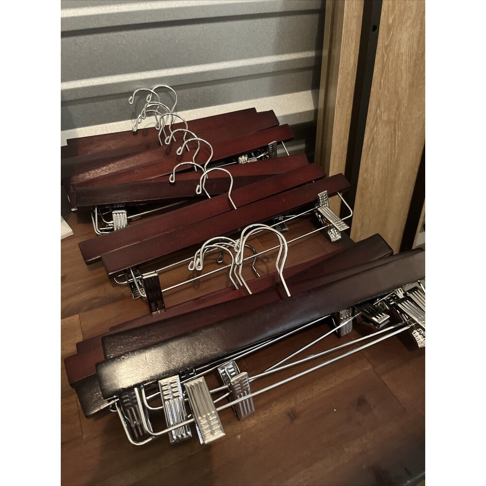 Walnut Wooden Pants Skirts Hangers 10Pack Solid Wood Trousers Bottom Hanger with